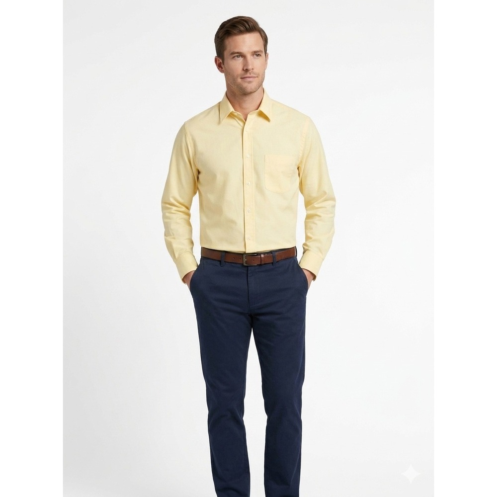 IZOD Mens Yellow Wrinkle Free Quick Dry Twill Dress Shirt Regular Fit 17.5 34/35